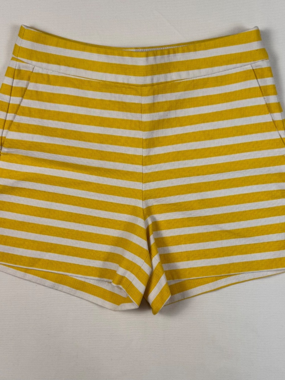 J.Crew Yellow & White Striped Side-Zip Shorts - Women's Size 4
